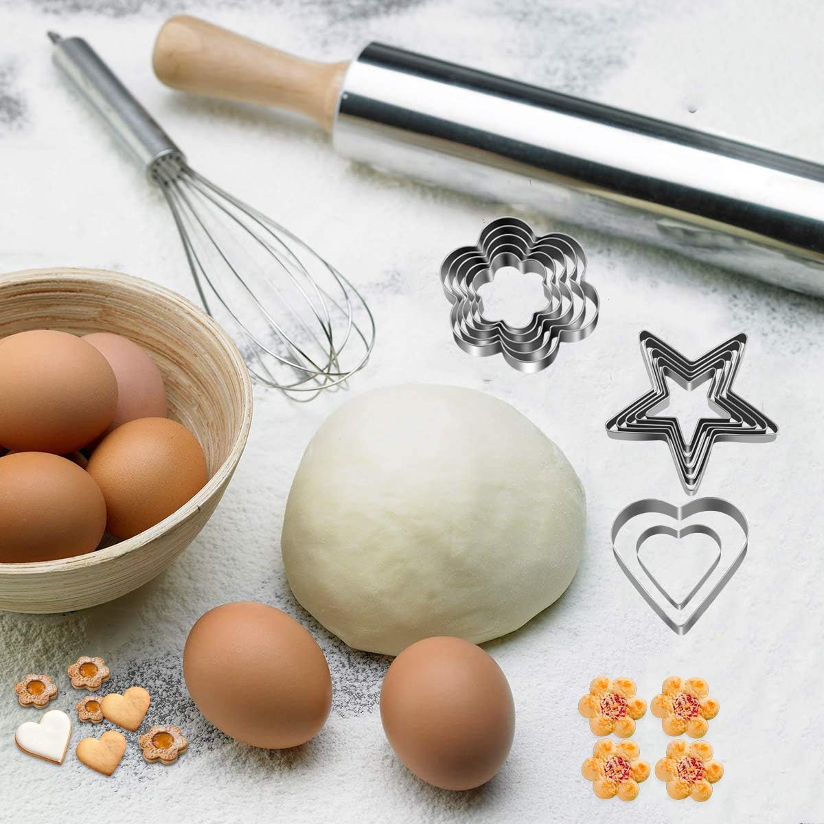 Heart Star Cookie Cutters Set, Valentine’s Day Heart Shaped Biscuit Cutters with Storage Box