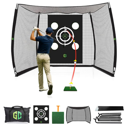 Heavy-Duty Golf Hitting Net 10x8x5.5 FT- Golf Practice Net with Silent Target Tarp, 4-Ply Net, Mat & Tee, Steel Tubes, Poles & Carry Bag - Golf Nets for Backyard, Indoor, Outdoor & Garage