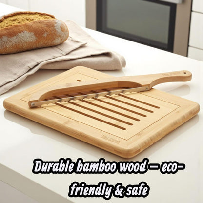 Bread Cutting Board, Bread slicer,Crumb Tray with holder,Bread Serving for Kitchen-Complete set for Slicing Homemade Bread- bow knife (16") Cutting Board (15x9,5") with Crumb