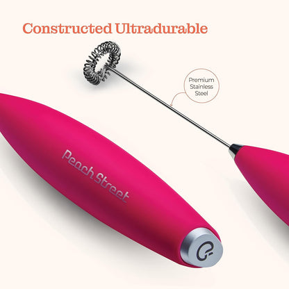 Powerful Handheld Milk Frother, Mini Battery Operated Stainless Steel Drink Mixer with Frother Stand for Coffee,