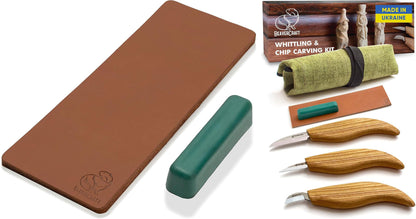 BeaverCraft LS2P1 Stropping Leather Strop S15 Wood Whittling Kit for Beginners Kids Wood Carving Knife Set