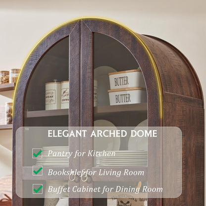IFGET 71" Tall Arched Kitchen Pantry Cabinet, Wood Kitchens Storage Cabinets with 2 Large Drawers and Adjustable Shelves, Modern Farmhouse Versatile Cupboard for Kitchen, Dining Room, Bathroom, Brown