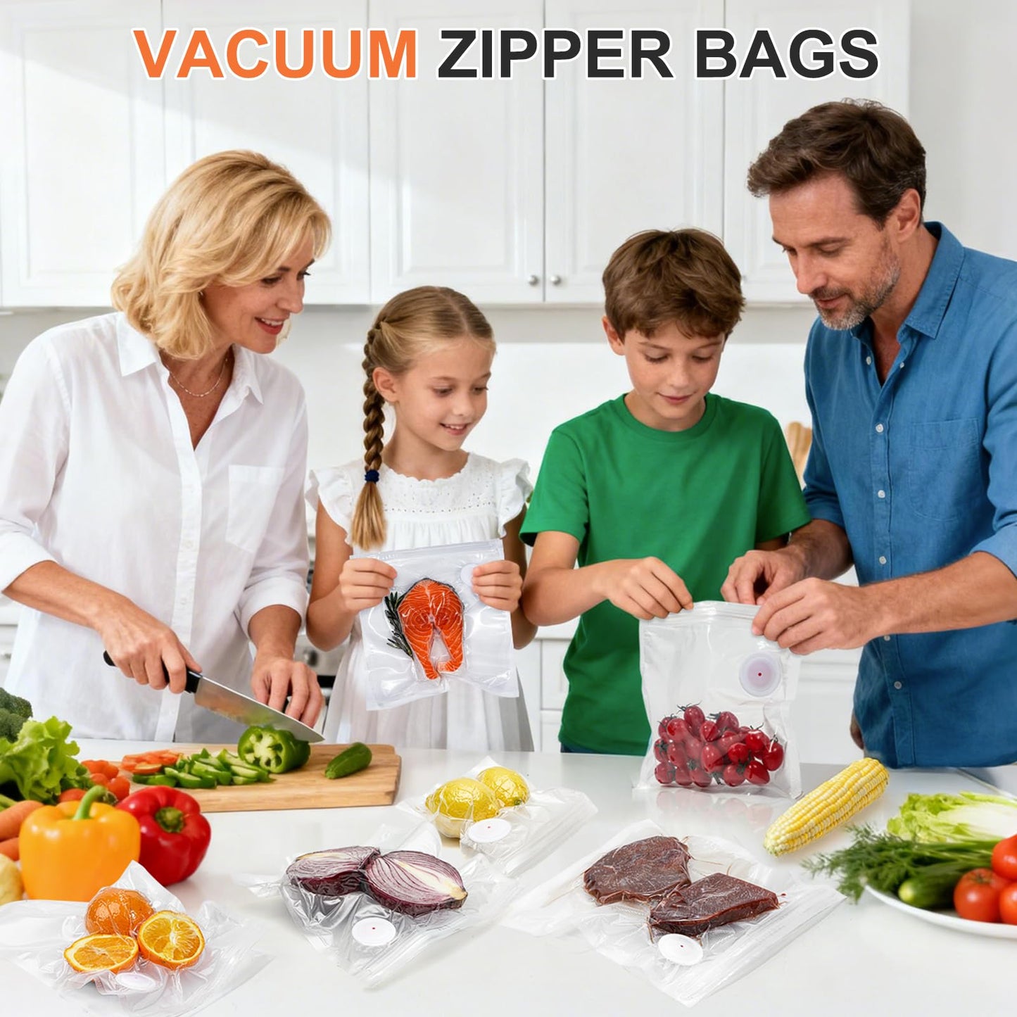 60PCS Vacuum Sealing Bags, Reusable Vacuum Sealer Bags for Food, BPA-Free Vacuum Zipper Bags, Sous Vide Bags for Food Storage (S, M, L, XL)