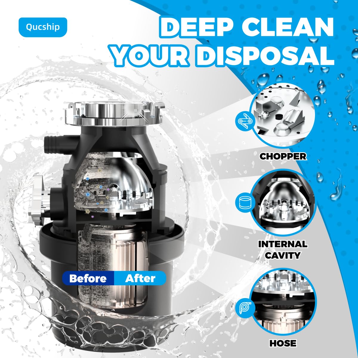Garbage Disposal Cleaner and Deodorizer Tablets - 24 Pack, Powerful XXL Foaming Disposal Cleaner - Citrus Scented Foam, Natural Garburator & Sink Freshener, Septic Safe Kitchen Drain Cleaning Care