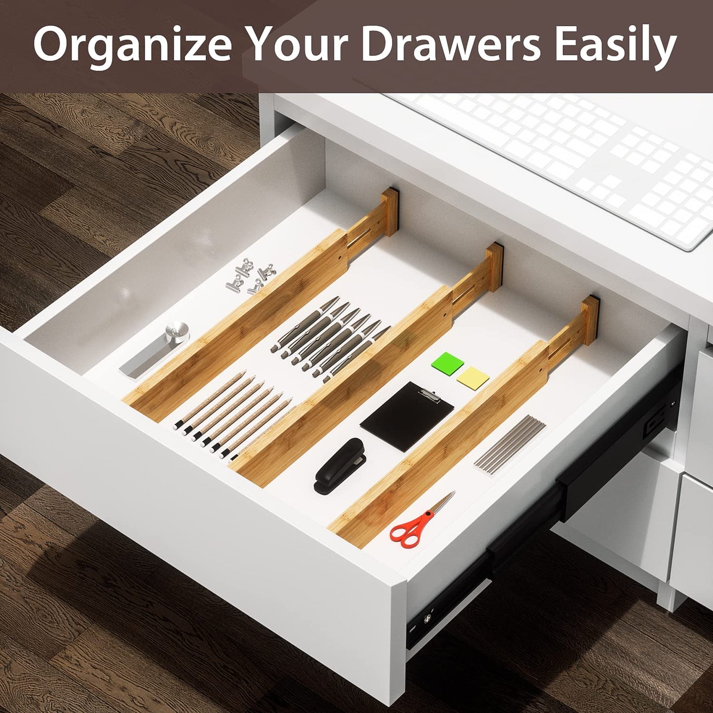 DUCOO 4 PCS Drawer Divider, 17"-22" Adjustable Bamboo Drawer Dividers Organizers, Expandable Separators for Kitchen, Clothes, Dressers, Home, Office