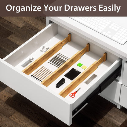 DUCOO 4 PCS Drawer Divider, 17"-22" Adjustable Bamboo Drawer Dividers Organizers, Expandable Separators for Kitchen, Clothes, Dressers, Home, Office