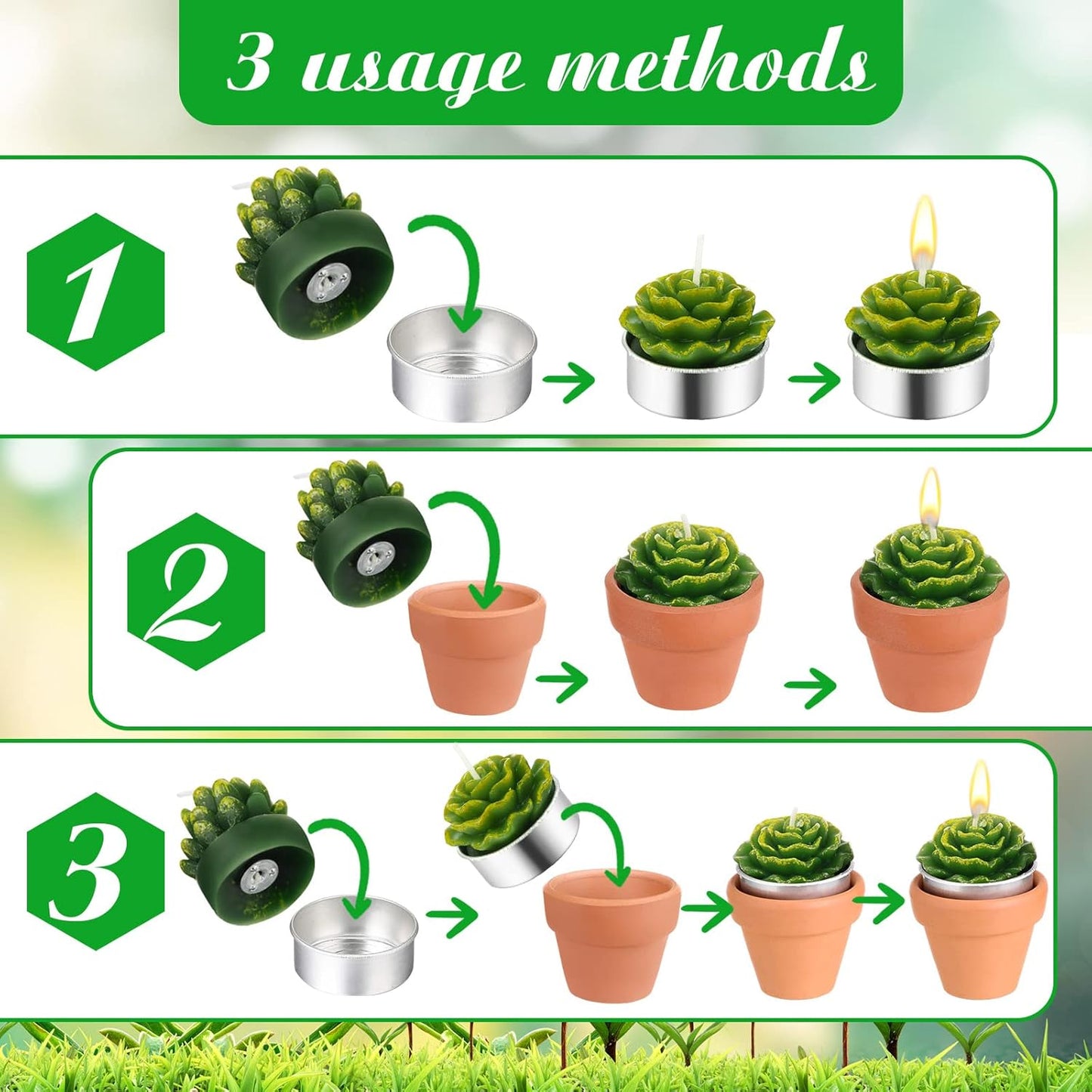 18 Treela Pcs Succulent Cactus Tealight Candles Handmade Tea Lights Baby Shower Plant Candle Gift with Mini Terracotta