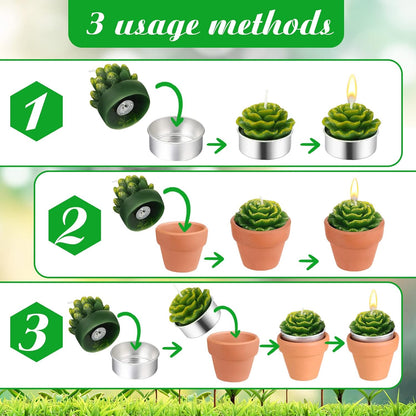 18 Treela Pcs Succulent Cactus Tealight Candles Handmade Tea Lights Baby Shower Plant Candle Gift with Mini Terracotta