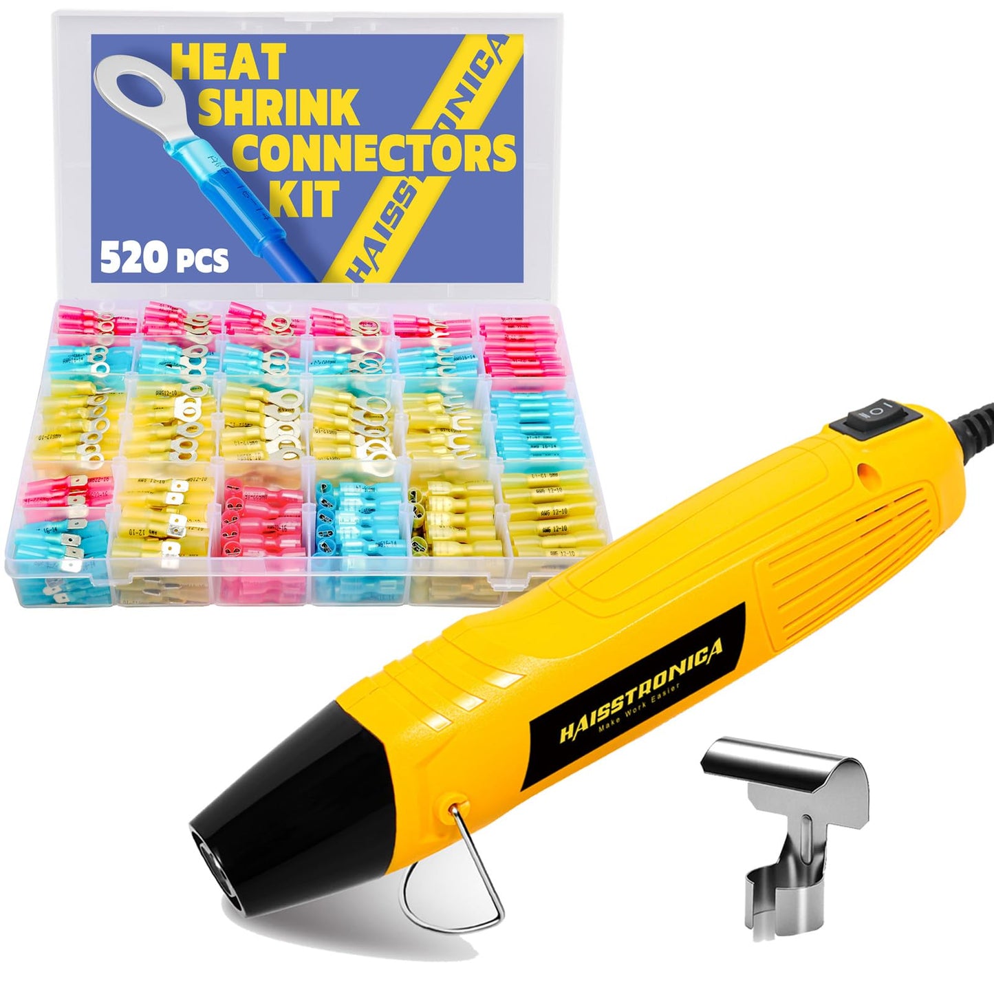 haisstronica Mini Heat Gun 350W+haisstronica 520PCS Marine Grade Heat Shrink Wire Connectors