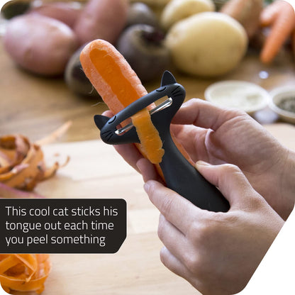 Peleg Design CatPeeler Cute Vegetable Peeler, Cat Design Peeler for Potato Carrot Fruit, Kitchen Utensil Décor (Black)