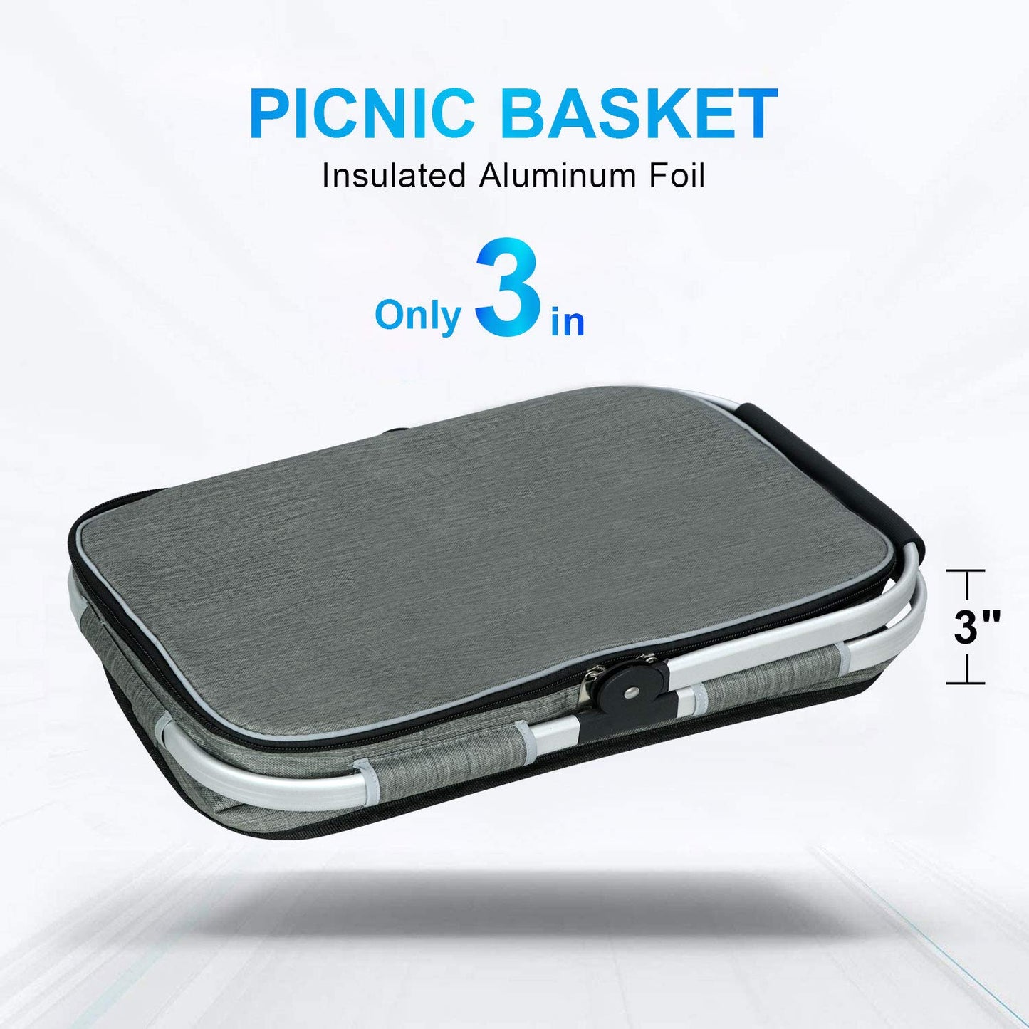LIQING 35L Large Picnic Basket 2 Layers of Internal Pockets Leak-Proof and Insulated ，Folding with Internal Support for enhansed Stability, Wedding Gifts for Couple(Grey)