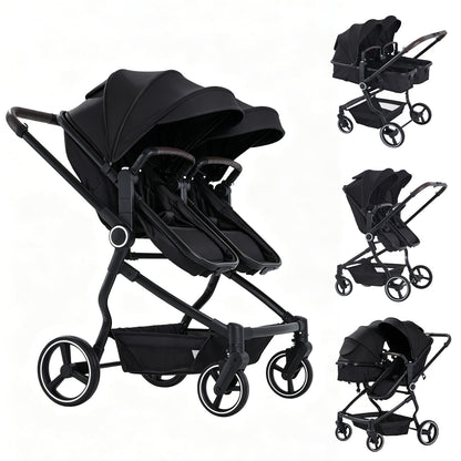 TALENBEEN Double Stroller for Infant and Toddler, Lightweight Side by Side Twin Baby Stroller, 26.8" Slim Design Fits Doors, Compact Foldable Travel Stroller, Independent Recline, Black