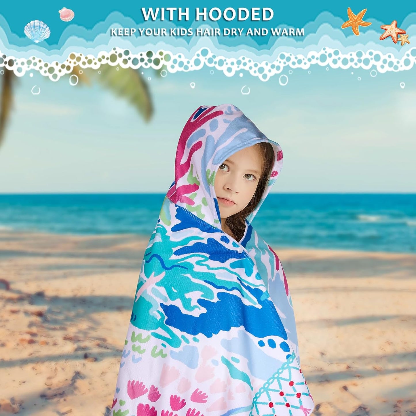 Towel Amigo 50" 30" 3 12 -1Pack Unicorn Hooded Towel, Oversized L x W for Ages to Kids, Unicorn Theme