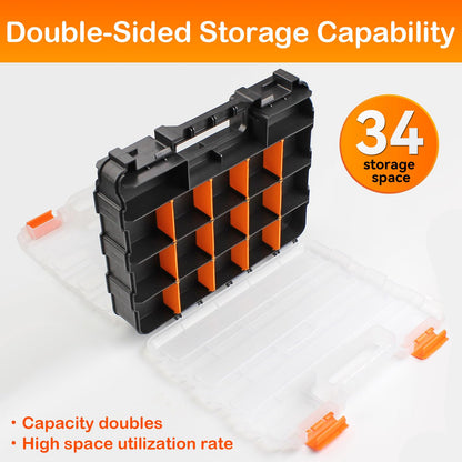 NOEAIKE Plastic 2-Pack Tool Box,Double Side Tool Organizer Small Parts Tool Box Hardware Organizer with Removable Plastic Dividers for Bead/Screws/Nuts/Nails/Bolts/Bins/Crafts