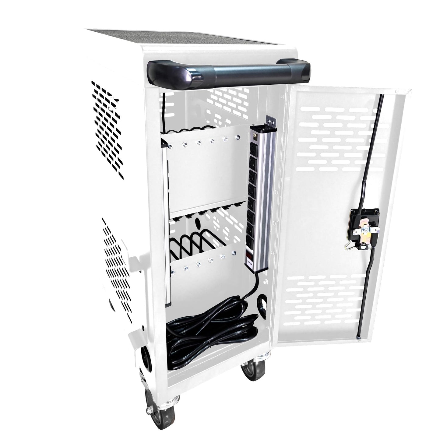 16 Bay Mobile Charging Cart for Chromebook, Laptop & Tablet, Mobile Device Charging Station with Power Strip, Locking Doors & Wheels, All-Steel Construction