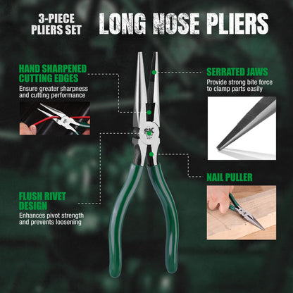SK Tools USA 3 Piece Water Pump Pliers Set: Diagonal Cutting, Long Nose Cutting, Tongue & Groove | 17840