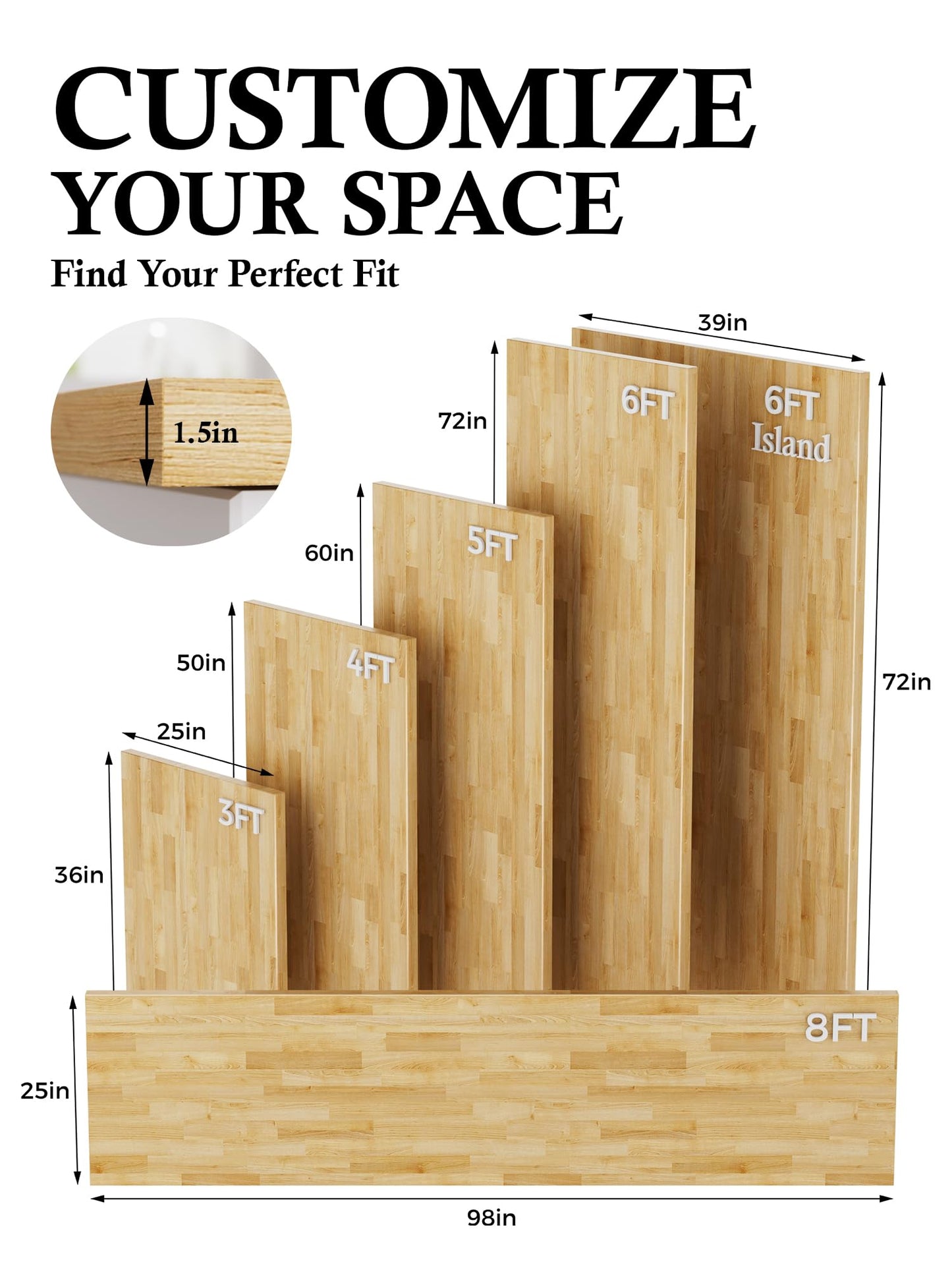 6FT Butcher Block Countertop Birch Solid Wood - 72" x 39"