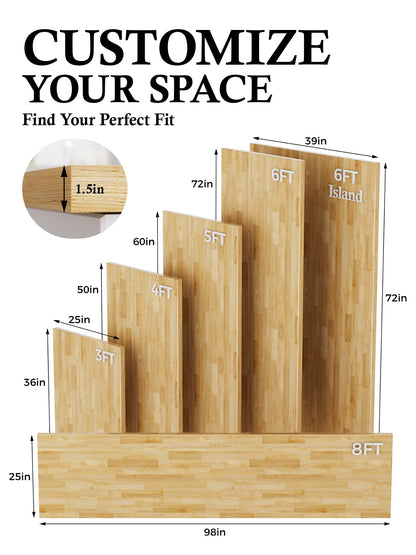 6FT Butcher Block Countertop Birch Solid Wood - 72" x 39"