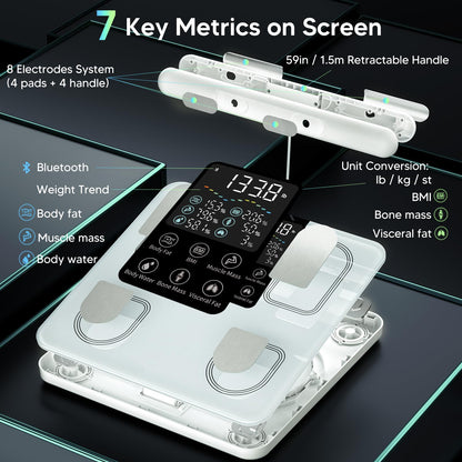 arboleaf Scale for Body Weight, Smart Scale with BMI, Body Fat, Muscle Mass, Upgrade 50+ Metrics Full Body Composition Analyzer, 8-Electrode High Precision Digital Bathroom Scale, Bluetooth Sync