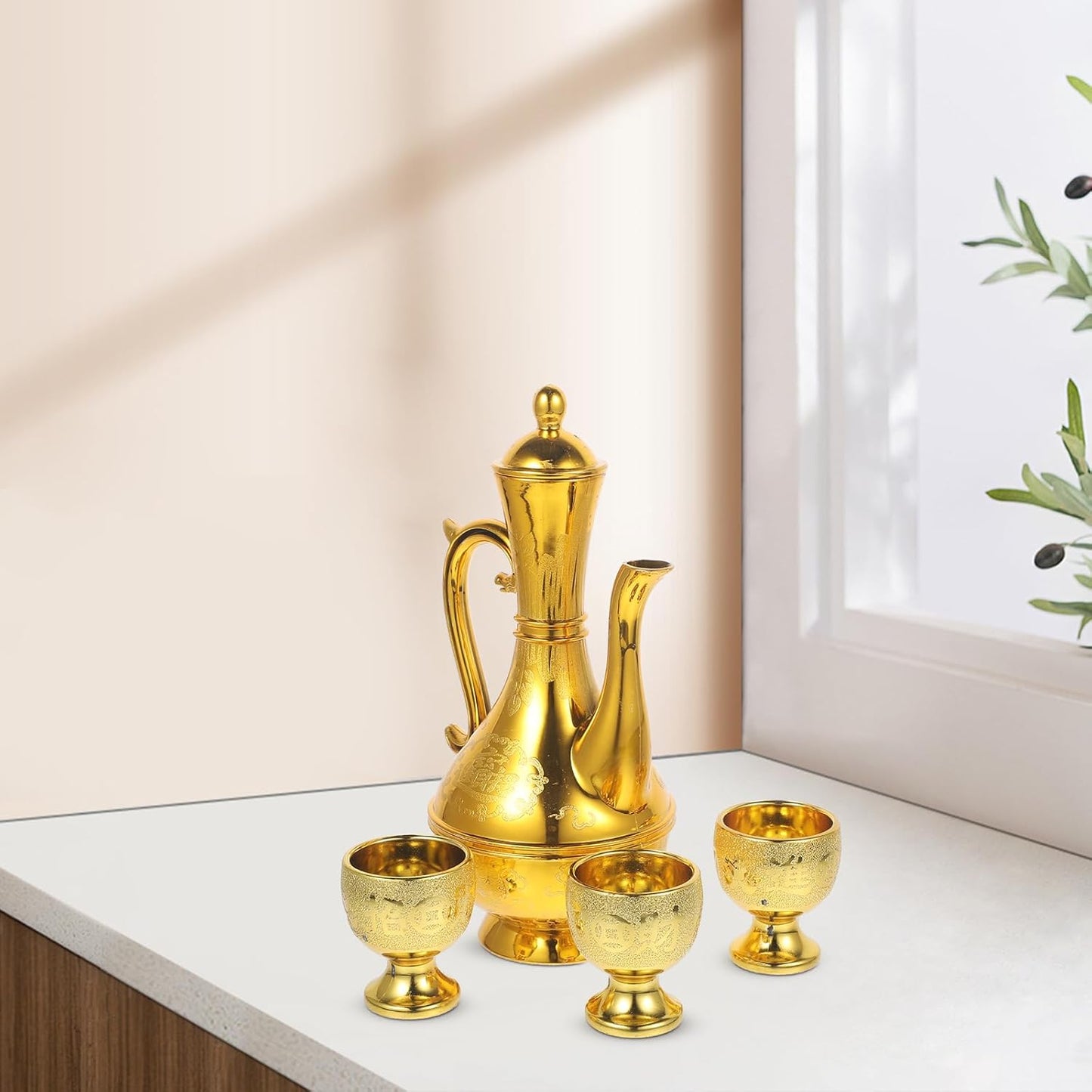 PRETYZOOM Turkish Coffee Tea Pot Set: Gold Water Kettle Teapot with Narrow Spout for Tea Party and Buddhist Offering