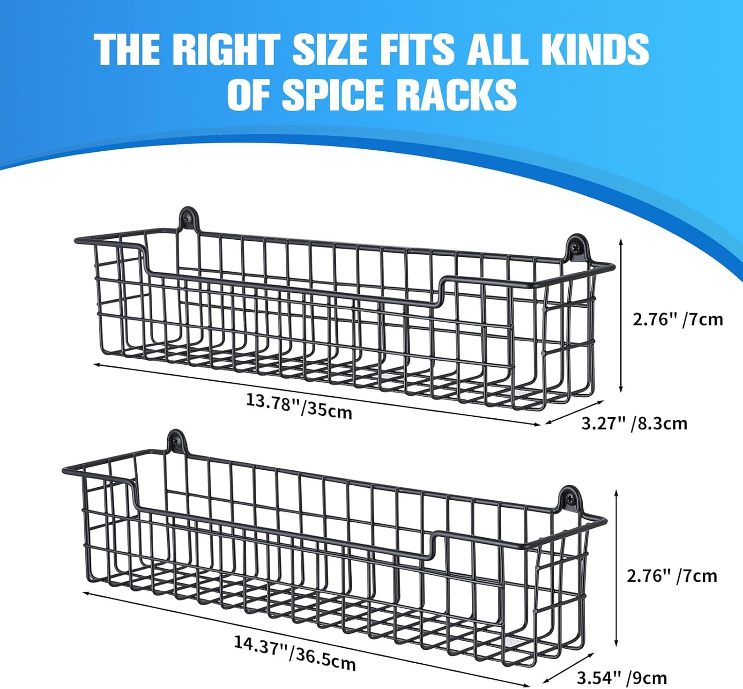 Spice Rack Organizer Wall Mount, 2 Packs Storage Shelf for Cabinet Door, Black Spice Organization Rack for Kitchen
