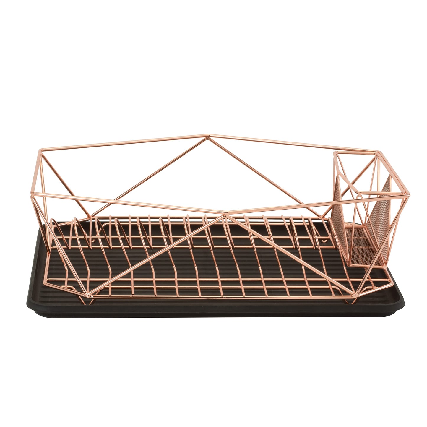 Kitchen Details Geode Deluxe Dish Drying Rack with Drain Board | Cutlery Basket | Utensil Holder | Iron Frame | Copper
