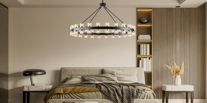 Plsintly 48 Inch Black Wagon Wheel Chandelier with Crystal Shade, Crystal Chandelier, Modern Farmhouse Style, Ideal for Dining Room, Kitchen, Entryways,48 Lights (Bulbs Included)