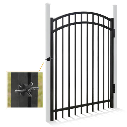 Fencer Wire Heavy Duty Arched Decorative Fence Gate, 5FT Height x 4FT Width Outdoor Fence Gate, Outdoor Anti-Rust Metal Steel Gate for Fencing Barrier, Garden Gate with Gate Lock