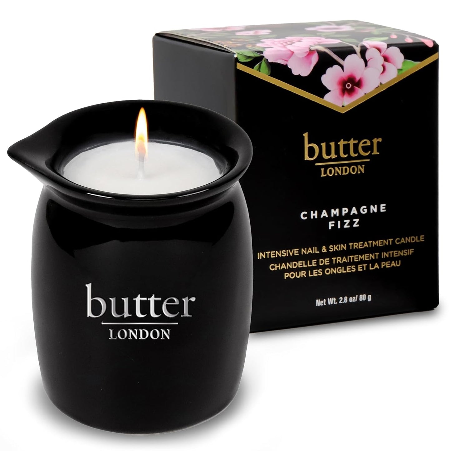 2.8 Oz butter LONDON Massage Candle, Champagne Fizz - Massage Oil Candle for Nail, Skin, & Body - Hydrating Soybean