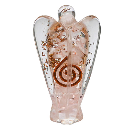Amazing Gemstone Rose Quartz Guardian Angel Figurine Pocket Crystal Angel for Protection - Orgone Guardian Angel with Orgonite Layer and Natural Crystal for Healing Gift (2 Inch, Organite)