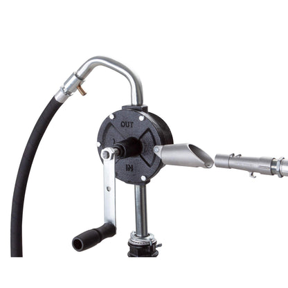 Groz Industrial Rotary Fuel Pump, FM-Approved Cast Iron, 3-Vane, 38 LPM/10 GPM, 8 ft Anti-Static Hose, Aluminum Nozzle, Vacuum Breaker & Flame Arrestor, 2 in Bung, Fits 15-55 Gal Drums (44082)