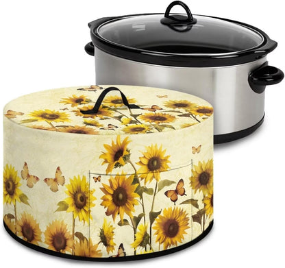 Sunflower Oval Slow Cooker Cover for Crock Pots, Butterfly Design, Resistant Kitchen Appliance Protection Case