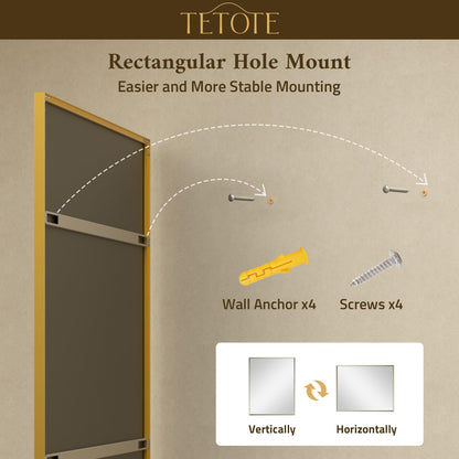 TETOTE Brushed Gold Bathroom Mirror for Over Sink 48" x 36" Large Brass Gold Beveled Framed Rectangular Vanity Mirror for Bathroom, Bedroom, Entryway, Living Room, Tempered Glass, Stronger Frame