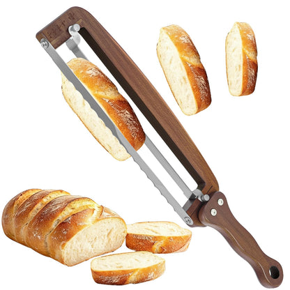 YIYOBEATFO Bread Slicer for Homemade Bread-Adjustable Wooden Sourdough Bread Knife with Thickness Guide,Cutter Tools for Crusty Sourdough & Baguette,Ambidextrous Use,Gift for Baker