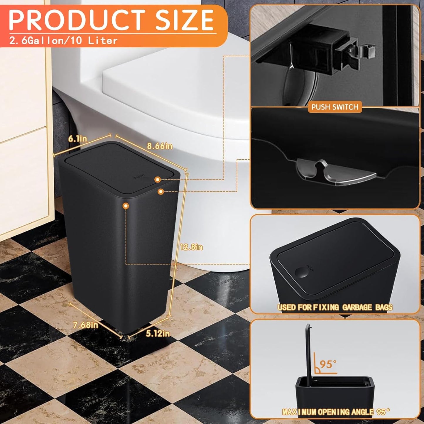2.65Gallon/10 75 Kitchens(2 Pack) Liter Push-StyleTrash Can with Trash Bags. Combines pet-Proof, Odor-Proof, and Quiet