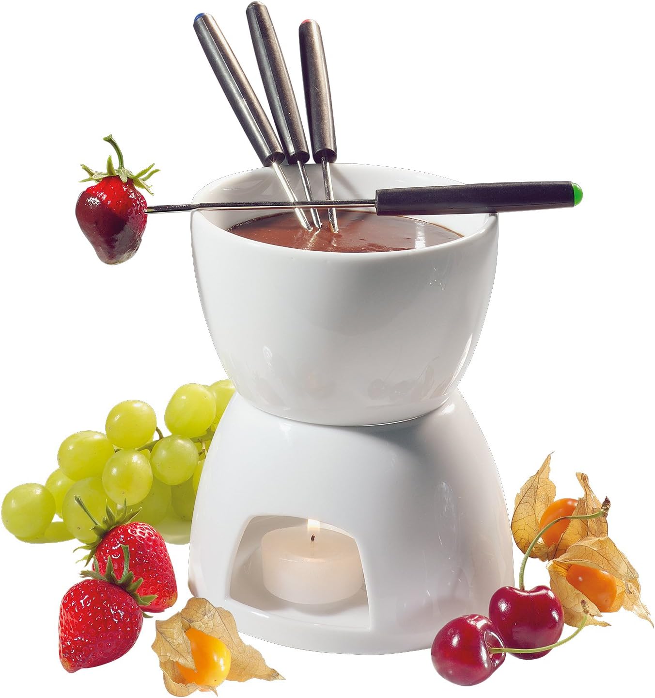 Cilio Porcelain Chocolate Fondue Set, White, 5-Inch x 10-Inch