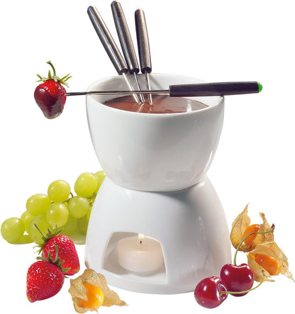 Cilio Porcelain Chocolate Fondue Set, White, 5-Inch x 10-Inch