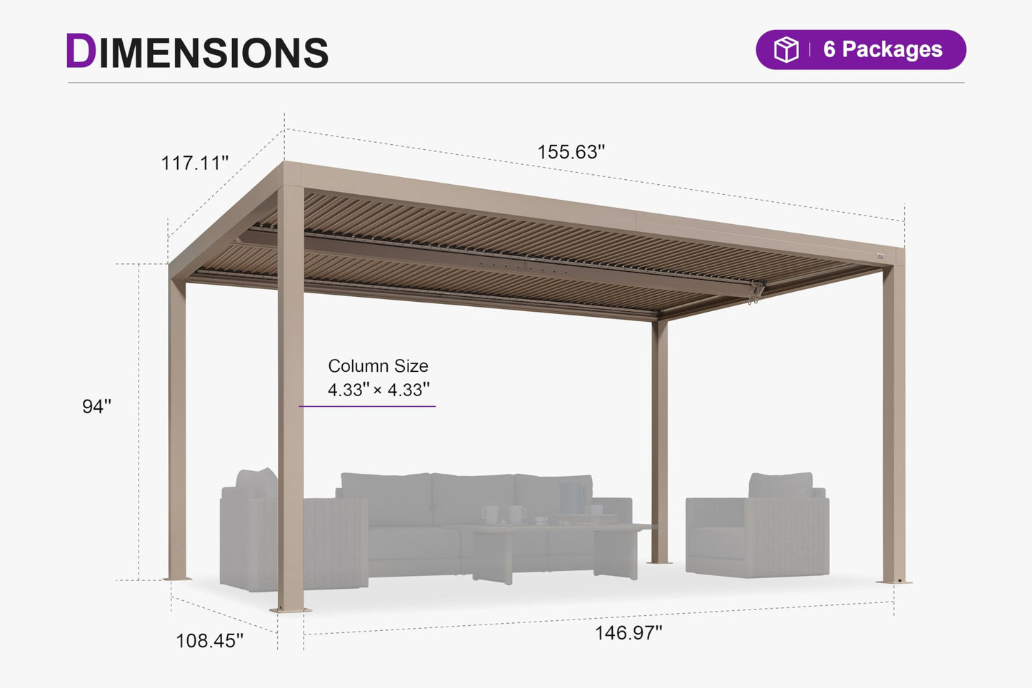 PURPLE LEAF Louvered Pergola 10' × 13' Outdoor Hardtop Gazebo Adjustable Aluminum Sun Shade for Deck Garden Backyard Patio Retractable Roof Canopy