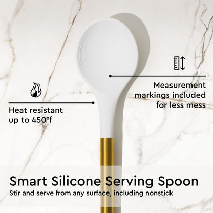 Gold Kitchen Utensils Set – 6 PC White Silicone and Gold Cooking Utensils with Spatula, Whisk, Tongs, Spoons, Cooking Tools for Nonstick Cookware – Luxury Kitchen Accessories for Home Chefs