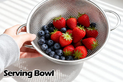 Leonyo Stainless Steel Colander for Kitchen, Micro-Perforated Metal Strainer with Handles for Draining Pasta, Strainers and Colanders Set of 3(1-3-5Quart) for Rinsing, Steaming, Dishwasher Safe
