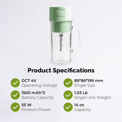 Personal Portable Blender For Shakes & Smoothies, Leakproof & Stylish Portable Mason Jar Shaker, Rechargeable Mini Blender with 10-Blade Blending System 14oz, Pink