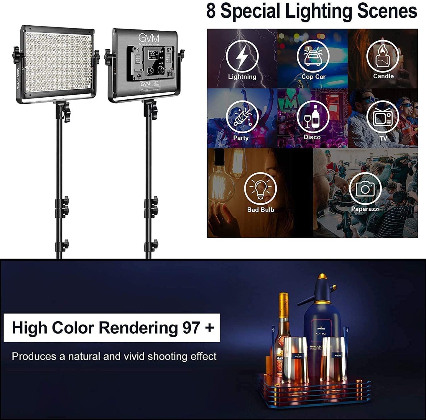 GVM RGB LED Video Light with Bluetooth Control, 360° Full Color 1000D PRO Video Lighting Kit with 736pcs Led Beads, 2 Packs Led Panel Light for YouTube Studio, Video Shooting, Conference, CRI 97+