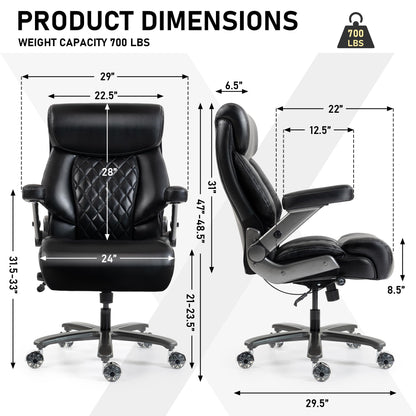 DYHOME 700LBS Heavy Duty Office Chair with 4D Armrest, Comfy Big and Tall Executive Office Desk Chair, Ergonomic Computer Chair with Pocket Spring Cushion & Lumbar Support, Dual Rubber Wheel (Black)