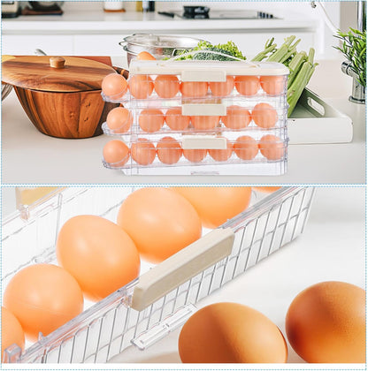 HEMOTON Rolling Egg Holder for Refrigerator - 3 Tiers Automatic Egg Dispenser Organizer for Fridge, 21 Count