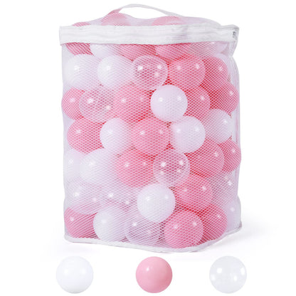 Heopeis Balls for Ball Pit, 100 pcs 2.2 Inches Thicken Soft Plastic Balls for Ball Pool, Crush Proof Ball Pit Balls BPA Phthalate Free Baby Toddler Toy Ball with 3 Color Pink White and Clear
