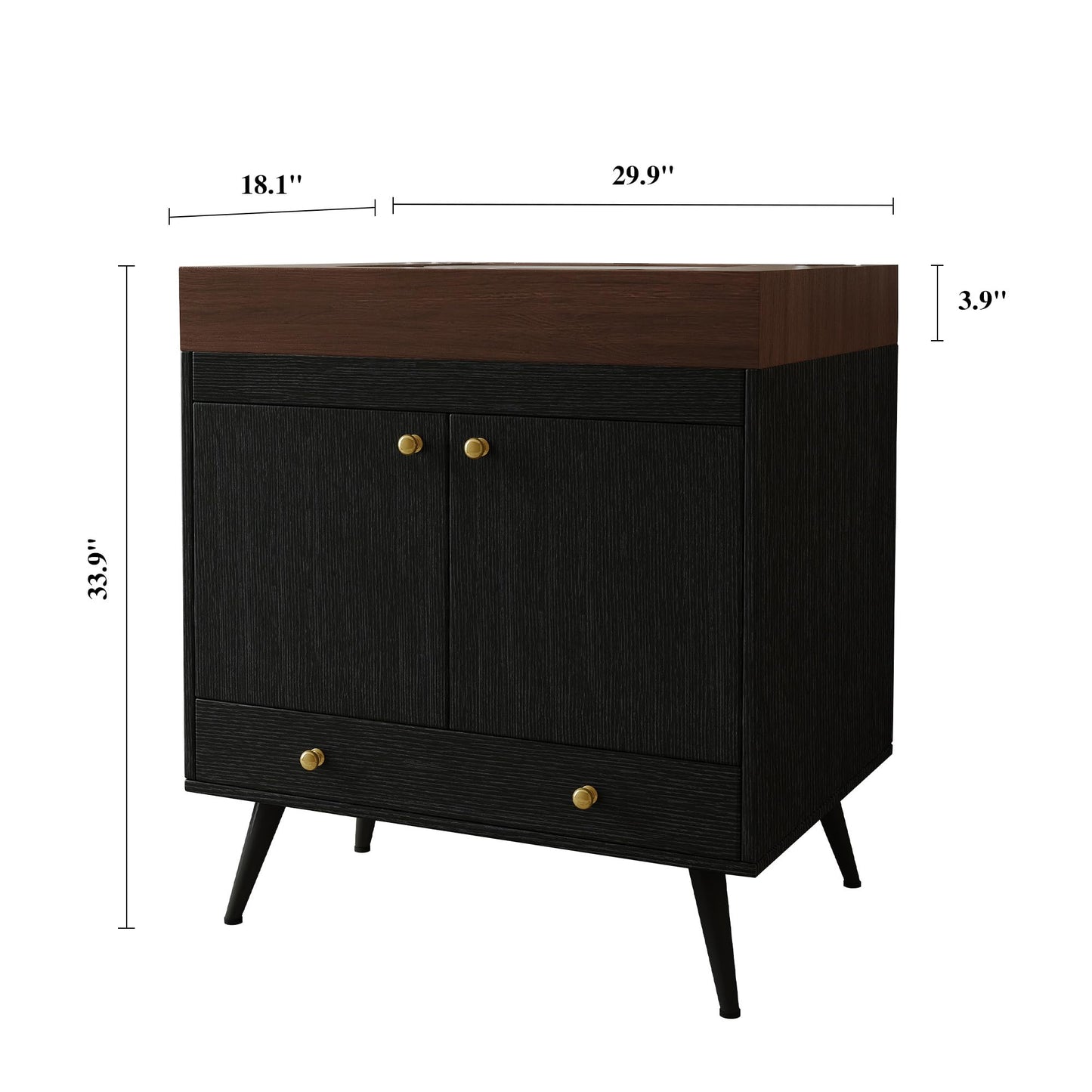 KEIKI 30 Inch Freestanding Bathroom Vanity with Sink, Retro Storage Cabinet with Double Door and Drawer, Waterproof Wood Panel, Faux Marble Top & Ceramic Basin Combo Set, Black & Walnut
