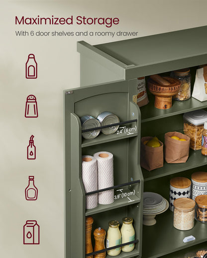 VASAGLE Pantry Cabinet, 15.7 x 30 x 71.7 Inches, Freestanding Tall Cupboard Storage Cabinet with a Drawer, 2 Cabinets, 6 Adjustable Shelves, for Living Room, Kitchen, Forest Green UBBK561C01