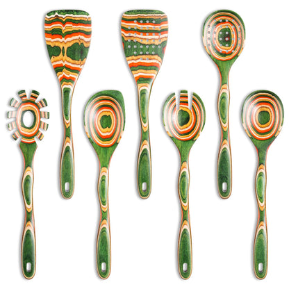 NAYAHOSE 7Pcs Pakkawood Kitchen Utensils Set for Cooking, Wooden Spoons for Cooking, Safe Eco-Friendly, Non-Stick, Wooden Utensil for Cooking,Wooden Cookware Set, Housewarming Kitchen Gifts, Green