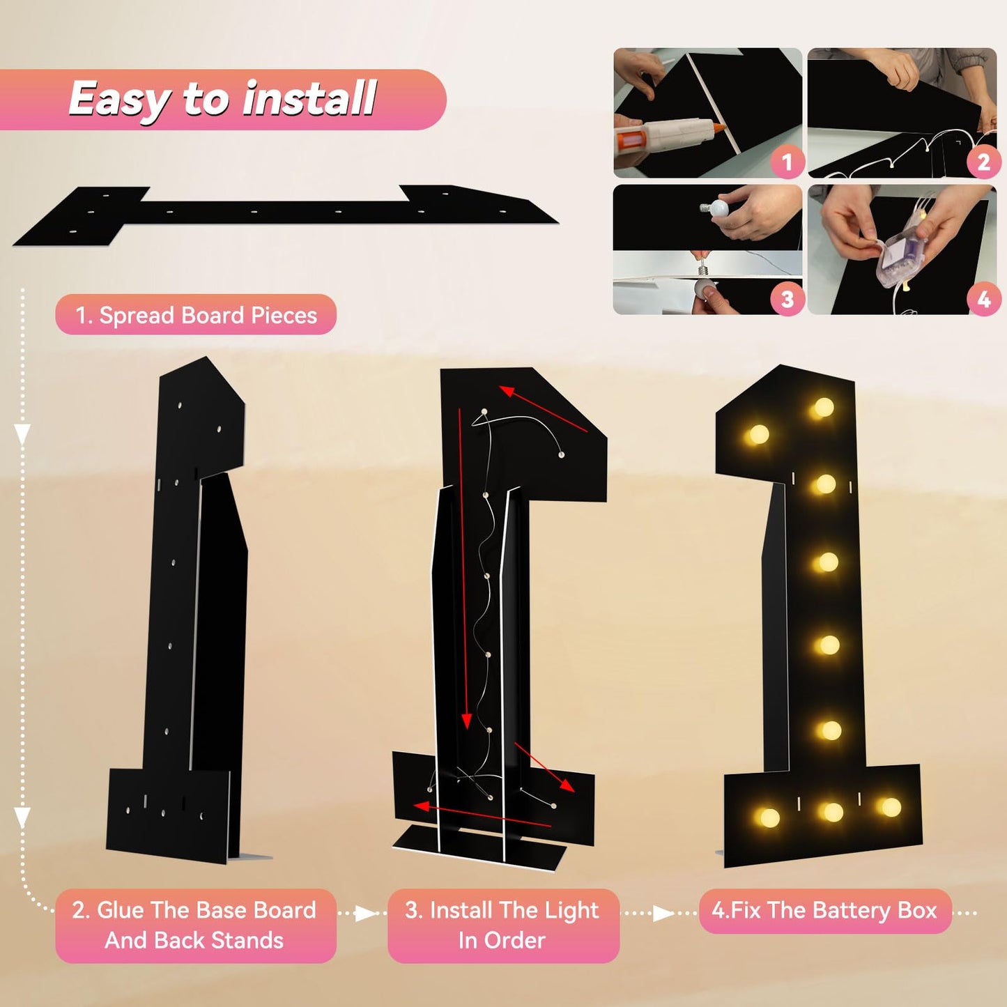 4FT Marquee Light Up Numbers, Black Giant Marquee Number 6, Pre-Cut Foam Board Set Can Be Used for Birthdays,Weddings,Party Anniversaries