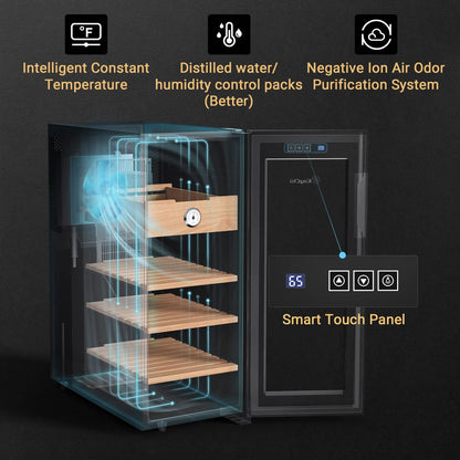 KingChii 33L Electric Cigar Humidors with Temperature Control System, Cigar Cabinet with Spanish Cedar Wood Shelves & Hygrometer, Gifts for Men (4 Layers 250 Capacity)